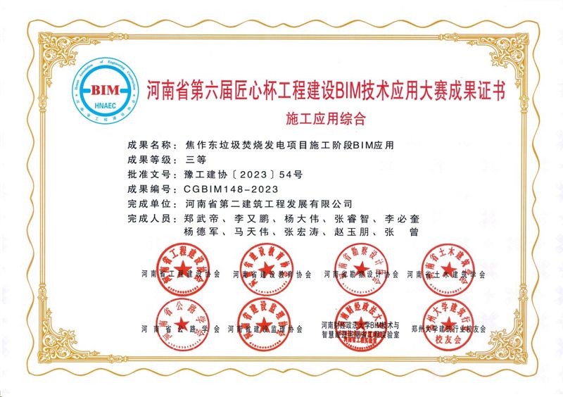 我公司荣获第六届“匠心杯”工程建设BIM大赛施工应用综合组三等成果